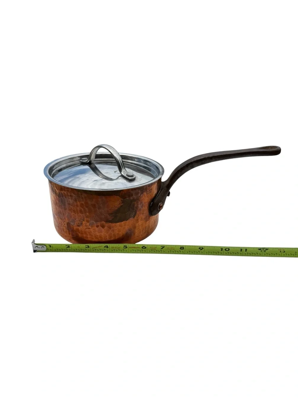 Vintage French Hammered Copper Saucepan Lid Cast Iron Handle Made France 6.5”